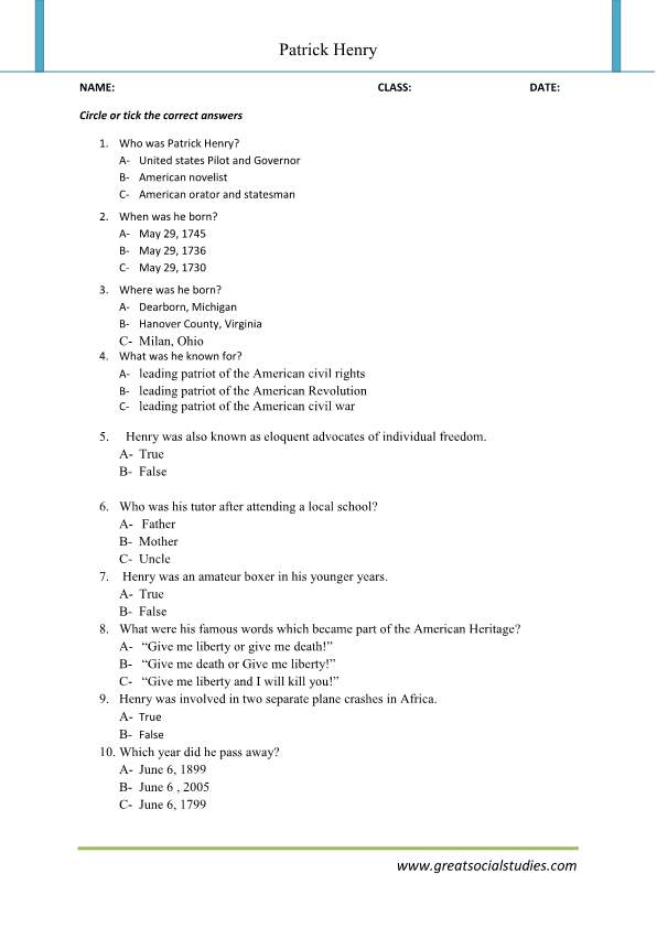 Patrick henry biography, Patrick henry quotes, printable